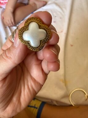 Gold-Tone Mother of Pearl Clover Statement Ring